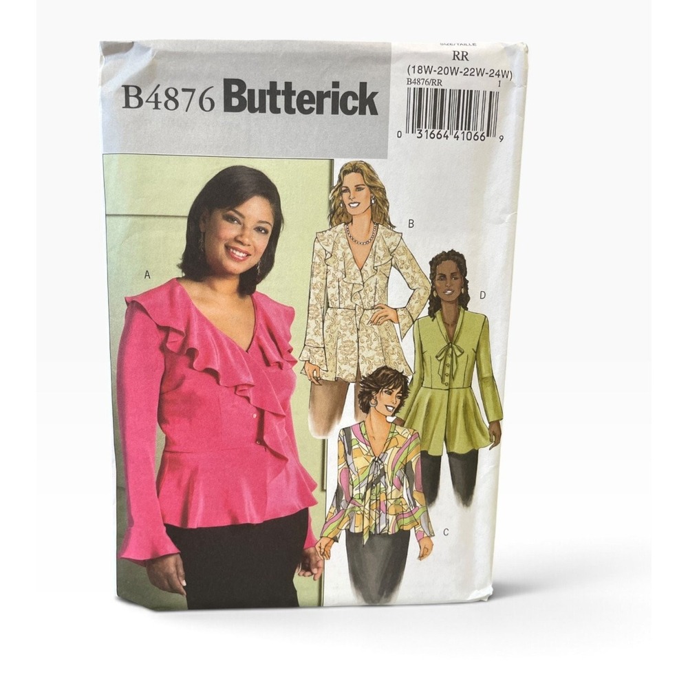 Butterick B4876 Women's Top Blouse Jacket Plus Size 18W-24W Modern Uncut FF